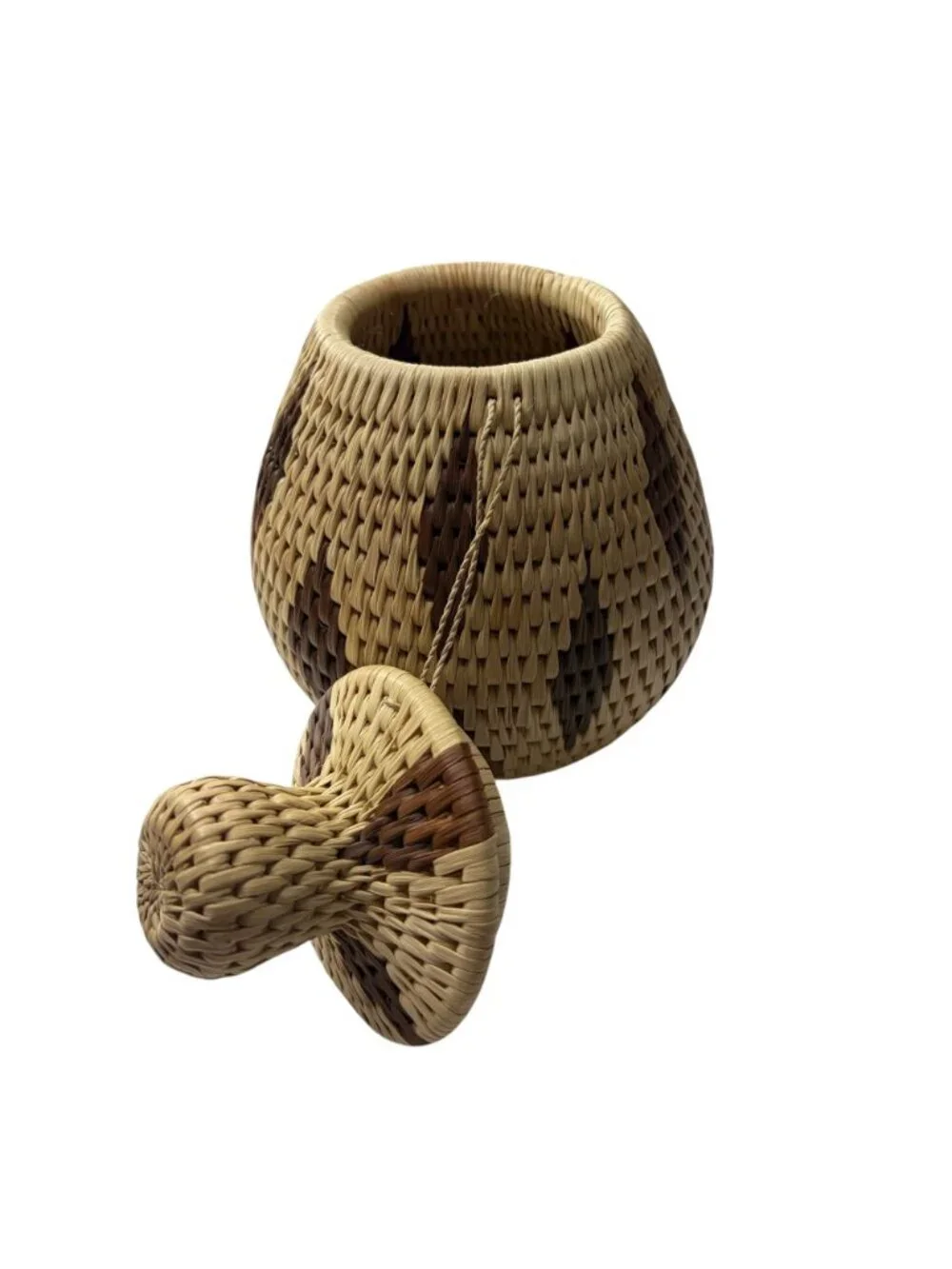 Tradition Zulu Hand Woven Lidded Basket Boho Geometric Storage Herb Jar Boho Dec